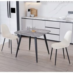 Arta Square Grey Wooden Dining Table 2 Duo Plastic Calico Chairs