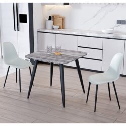 Arta Square Grey Wooden Dining Table 2 Duo Plastic Grey Chairs