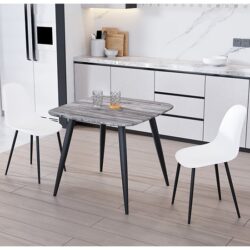 Arta Square Grey Wooden Dining Table 2 Duo Plastic White Chairs