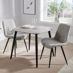 Arta Square Grey Wooden Dining Table 2 Light Grey Diamond Chairs