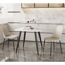 Arta Square White Wooden Dining Table 2 Curve Calico Chairs