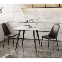 Arta Square White Wooden Dining Table 2 Curve Plastic Black Chairs
