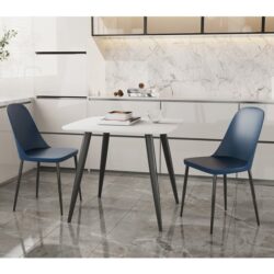 Arta Square White Wooden Dining Table 2 Curve Plastic Blue Chairs