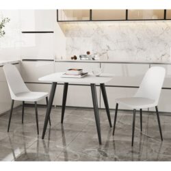 Arta Square White Wooden Dining Table 2 Curve Plastic White Chairs