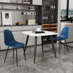 Arta Square White Wooden Dining Table 2 Duo Plastic Blue Chairs