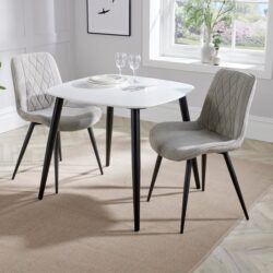 Arta Square White Wooden Dining Table 2 Natural Diamond Chairs