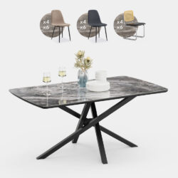 Atherton 6 Seater Marble Effect Dining Table Set