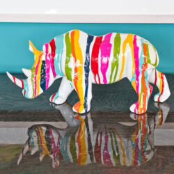 Casper Rhino Statuette Sculpture In White And Multicolored
