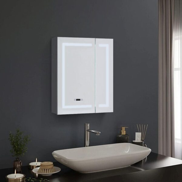 Frameless 2-Door LED Mirror Cabinet with Clock Display