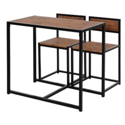 HOMCOM 3 Pcs Dining Table and Chairs Set w/ Industrial Design, Steel Frame, MDF Panels, Table Set for Living Room, Bar, Rustic Brown Aosom UK