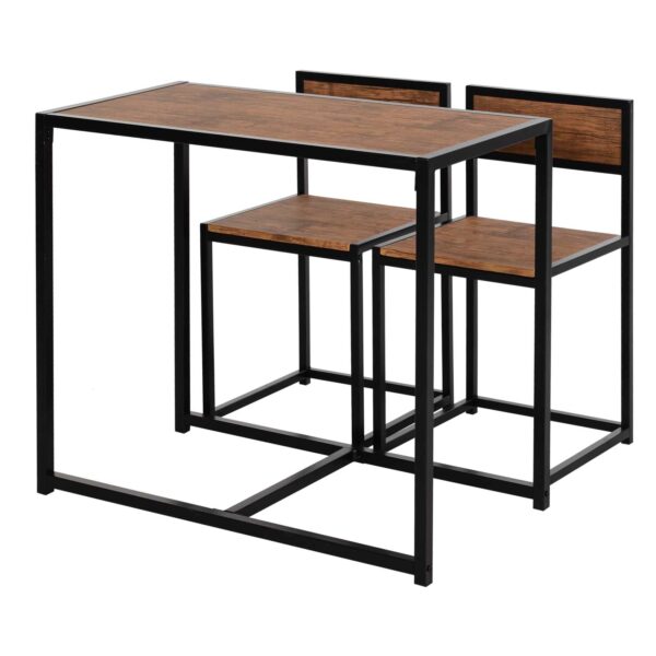 HOMCOM 3 Pcs Dining Table and Chairs Set w/ Industrial Design, Steel Frame, MDF Panels, Table Set for Living Room, Bar, Rustic Brown Aosom UK