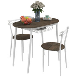 HOMCOM 3-Piece Dining Table and Chairs Set, Oval Kitchen Table with 2 Chairs, with Wire Storage Shelf and Steel Frame, Natural Aosom UK