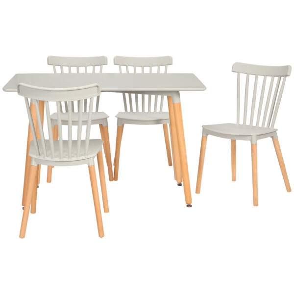 HOMCOM 5 Piece Dining Table Set with Beech Wood Legs, Space Saving Table and 4 Chairs for Small Kitchens, Grey Aosom UK