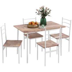 HOMCOM 5 Piece Dining Table and Chairs Set, Dining Room Sets w/ Steel Frame, Space Saving Table and 4 Chairs for Compact Kitchens, White Aosom UK