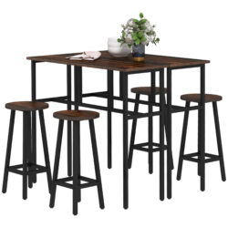 HOMCOM Bar Table and Stools, 2 Breakfast Tables w/ 4 Stools, Counter Height Dining Tables & Chairs for Kitchen, Living Room, Rustic Brown Aosom UK