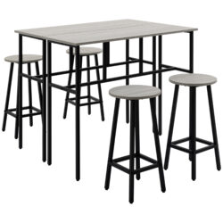 HOMCOM Bar Table and Stools, 2 Breakfast Tables with 4 Stools, Counter Height Dining Tables & Chairs for Kitchen, Living Room, Grey Aosom UK