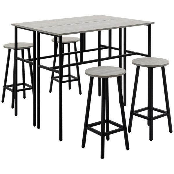 HOMCOM Bar Table and Stools, 2 Breakfast Tables with 4 Stools, Counter Height Dining Tables & Chairs for Kitchen, Living Room, Grey Aosom UK
