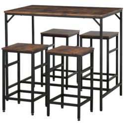 HOMCOM Industrial Rectangular Bar Table and Stools with 4 Stools, Dining Table and Chairs Set for Dining Room, Bar Table Set, Dinette Aosom UK