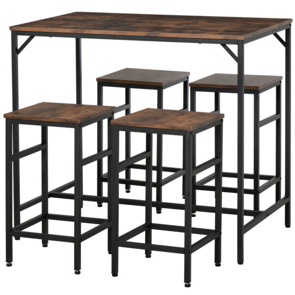 HOMCOM Industrial Rectangular Bar Table and Stools with 4 Stools, Dining Table and Chairs Set for Dining Room, Bar Table Set, Dinette Aosom UK