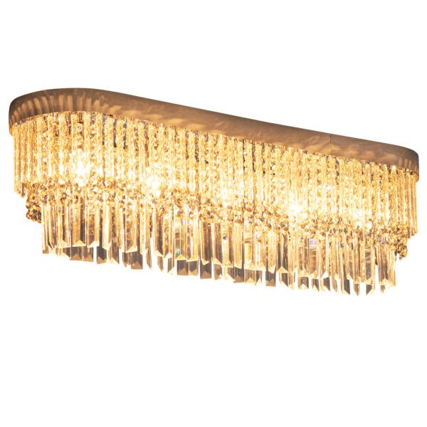 HOMCOM Modern Crystal Chandelier with K9 Crystal Pendants of 3 Layers, Round Rectangular hanging Ceiling Lamp, Silver Aosom UK