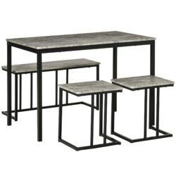 HOMCOM Table with 4 Chairs with Steel Frame, Dining Table and Chairs Set for 4 People, 4 Piece Dining Room Sets, Grey Aosom UK