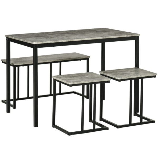 HOMCOM Table with 4 Chairs with Steel Frame, Dining Table and Chairs Set for 4 People, 4 Piece Dining Room Sets, Grey Aosom UK
