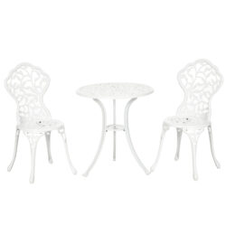 Outsunny 3 Pcs Aluminium Bistro Set Garden Furniture Dining Table Chairs Antique Outdoor Seat Patio Seater White Aosom UK