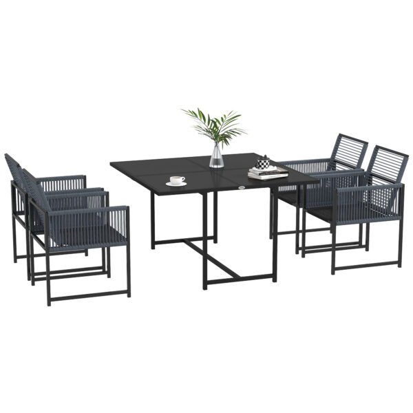 Outsunny 5 Pieces Garden Dining Set, Patio Dining Set, 4 Seater Outdoor Table and Chairs w/ Foldable Backrest, Tempered Glass Top, Handwoven