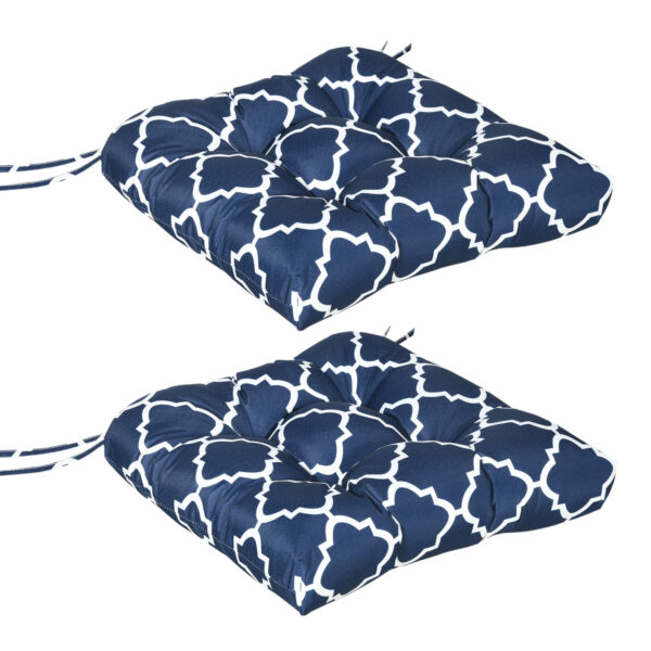 Outsunny Garden Chair Cushions: Set of 2 Tufted Seat Pads with Ties, Indoor/Outdoor Patio Furniture Cushions, Blue Aosom UK