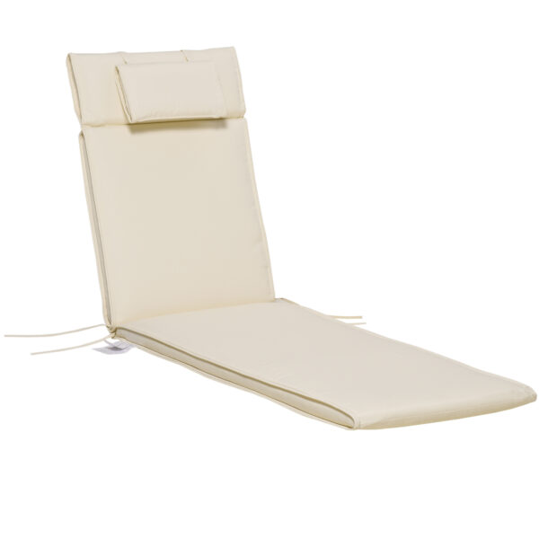 Outsunny Garden Sun Lounger Cushion Replacement Thick Sunbed Reclining Chair Relaxer Pad with Pillow - Cream White Aosom UK
