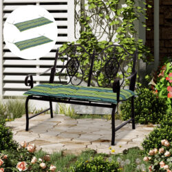 Outsunny Rattan Seating Ensemble: Striped Polyester Cushions for Alfresco Lounging, Set of 2, Verdant Hue Aosom UK