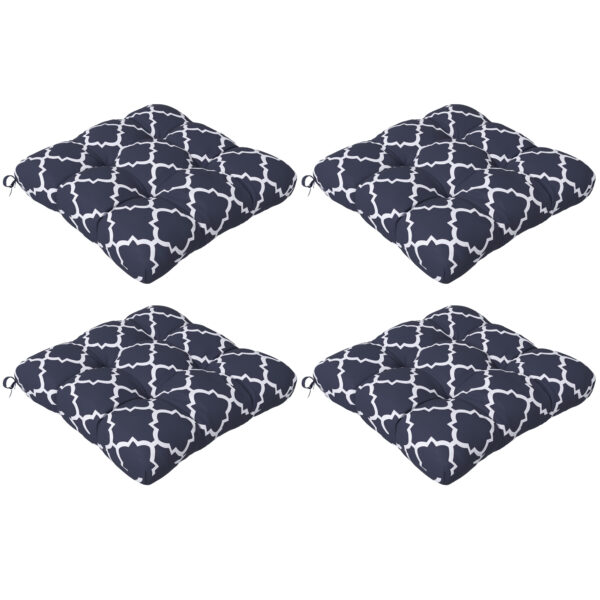 Outsunny Replacement Cushions: 4-Piece Indoor Outdoor Seat Pads with Ties for Patio Chairs, Blue Aosom UK