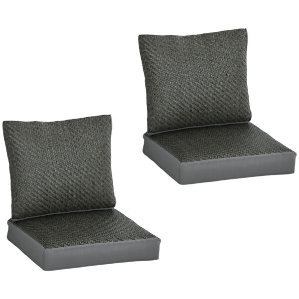 Outsunny Set of 4 Outdoor Seat Cushions with Backrest, Fabric and PE Rattan Cover, Water Repellent Seat Pads for Chair, Swing, Sofa, Grey Aosom UK