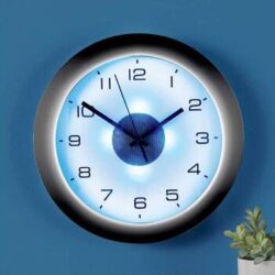 Silent Wall Clock With Light in Blue