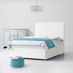 Small Single - Divan Bed and Cornell Plain Headboard - White - Fabric - 2ft6 - Happy Beds