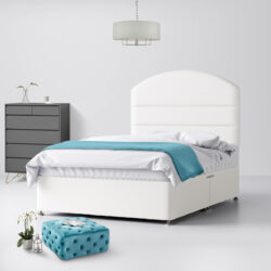 Small Single - Divan Bed and Dudley Lined Headboard - White - Fabric - 2ft6 - Happy Beds