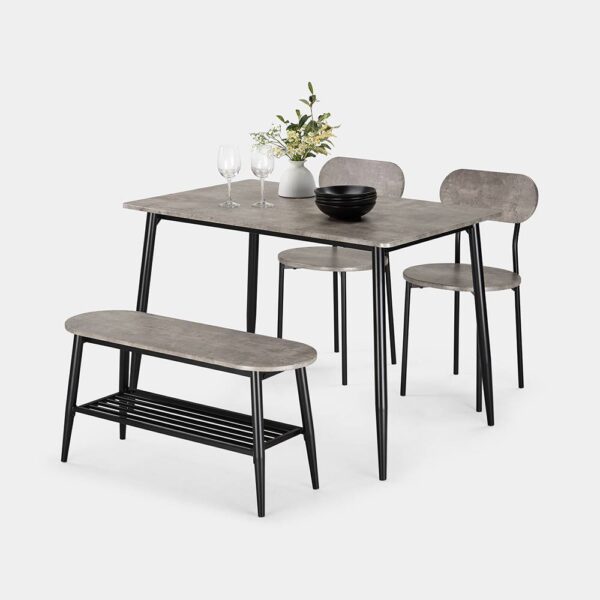 VonHaus Dining Room Set - 4 Seater Dining Table and Chairs Set - Rectangular Concrete Effect Kitchen Table, Chairs & Bench for 4 People - Grey Space
