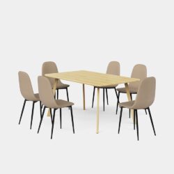 VonHaus Dining Table & Chairs Set - 6 Seater Dining Table with Beige Dining Chairs Set - Rectangular Scandi Style Dinner Table w/ 6 Chairs