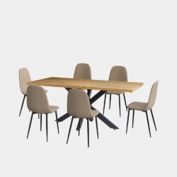 VonHaus Dining Table & Chairs Set - 6 Seater Dining Table with Beige Dining Chairs Set - Rectangular Scandi Style Dinner Table with 6 Chairs - Light
