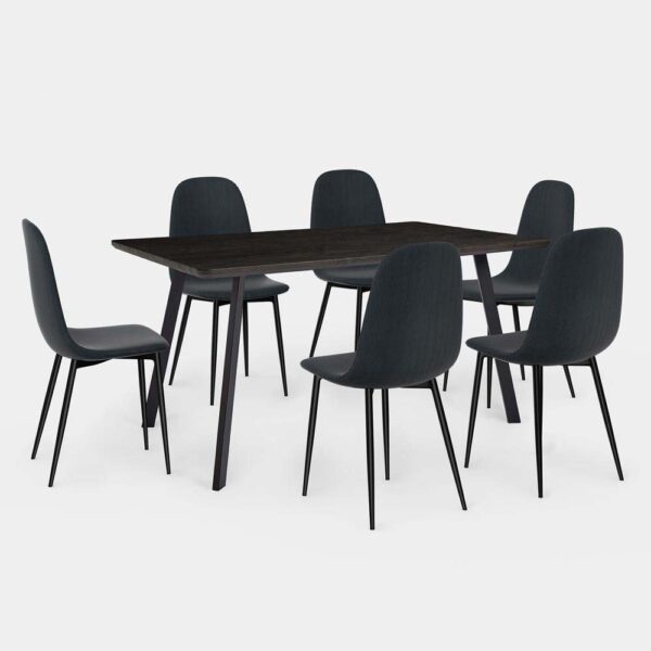 VonHaus Dining Table & Chairs Set - 6 Seater Dining Table with Blue Dining Chairs Set - Rectangular Dinner Table with 6 Chairs - Dark Wood Effect