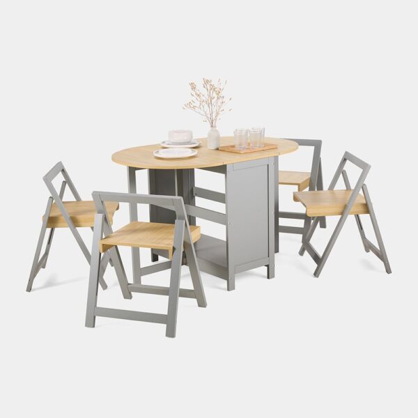VonHaus Foldable Table and Chairs Set 4 - Grey Dining Room Set with Drop Leaf Table & Folding Chairs - Fold Away Butterfly Dining Set with Chair