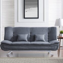 182CM Convertible Wide Grey 3 Seater Linen Sofa Bed with 2 Pillows
