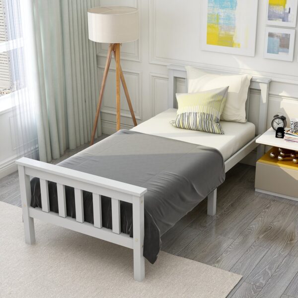 3ft Solid Pine Wooden Small Single Bed with Headboard and Footboard, Durable Construction Bed Frame for Adults and Kids, 190x90 cm, White Aosom.UK