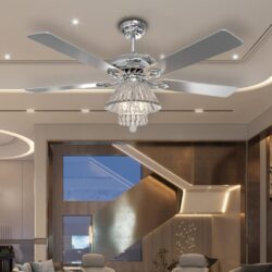 52Inch Silver Ceiling Fan with Light Crystal Droplets Chandelier