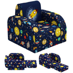 AIYAPLAY Foldable Toddler Chair Soft Snuggle Sponge Filled for Bedroom Playroom, Aged 18 Months to 3 Years - Dark Blue Aosom UK