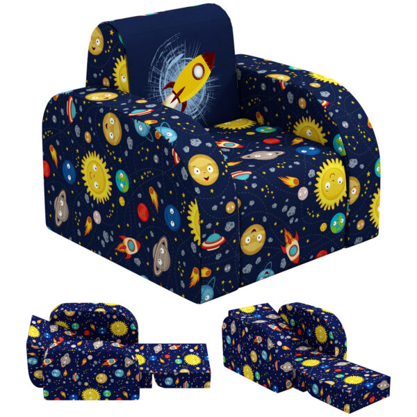 AIYAPLAY Foldable Toddler Chair Soft Snuggle Sponge Filled for Bedroom Playroom, Aged 18 Months to 3 Years - Dark Blue Aosom UK