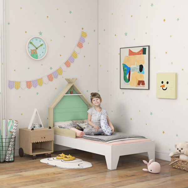 AIYAPLAY Toddler Bed Frame Treehouse Style Single Bed Frame with Safety Guardrails, 144L x 74W x 110Hcm Aosom UK