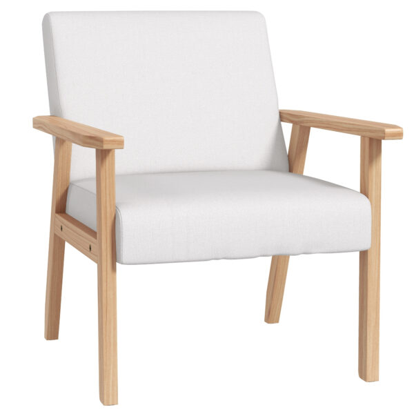 Accent Chair HOMCOM Occasional Chairs Wood Frame with Thick Linen Cushions Wide Seat Armchair Home Furniture Bedroom Office, Cream White Aosom UK