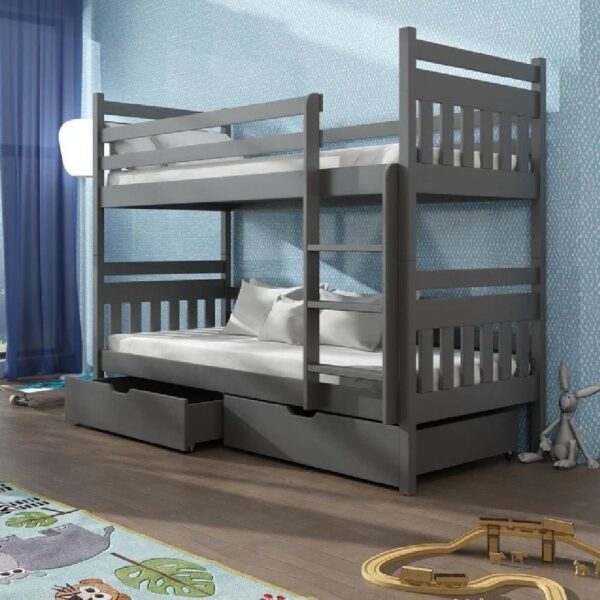 Adrian Wooden Bunk Bed With Foam Mattress In Graphite