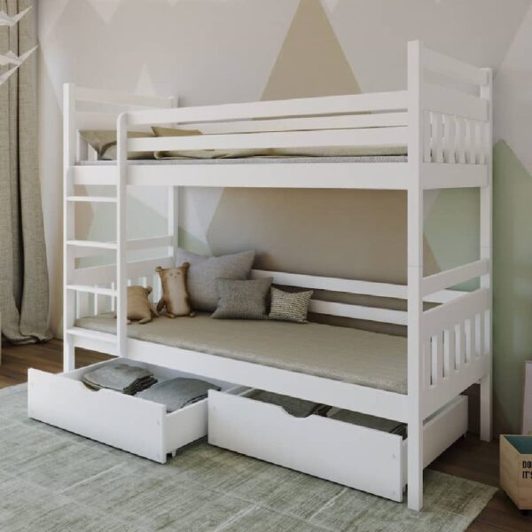 Adrian Wooden Bunk Bed With Foam Mattress In Matt White